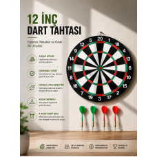 12 İnç Ahşap Dart Tahtası 4 Adet Metal Uçlu Dart Oku Dahil - Lisinya