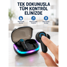 Bluetooth 5.4 TWS Kablosuz Kulaklık Quad ENC Mikrofonlu RGB Şarj Kutulu HD Ses - Lisinya