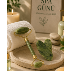 Jade Stone Yüz Bakım Seti Gua Sha ve Roller Masaj Taşı - Lisinya