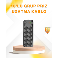 10’lu Çoklu Priz Termal Korumalı USB Type-C Çıkışlı 2500W Uzatma Kablosu - Lisinya