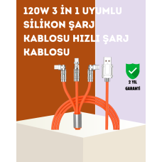 120 W Hızlı Çözüm Sunan 3'ü 1 USB Şarj Kablosu– Sağlam Gövde - Lisinya