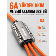 120W Hızlı Şarj Destekli 3'ü 1 Arada Çok Amaçlı Şarj ve Veri Aktarım Kablosu - Lisinya