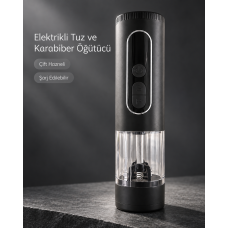 Mutfak ve Sofra Kullanımına Uygun Çift Hazneli Elektrikli Tuz Karabiber Öğütücü - Lisinya